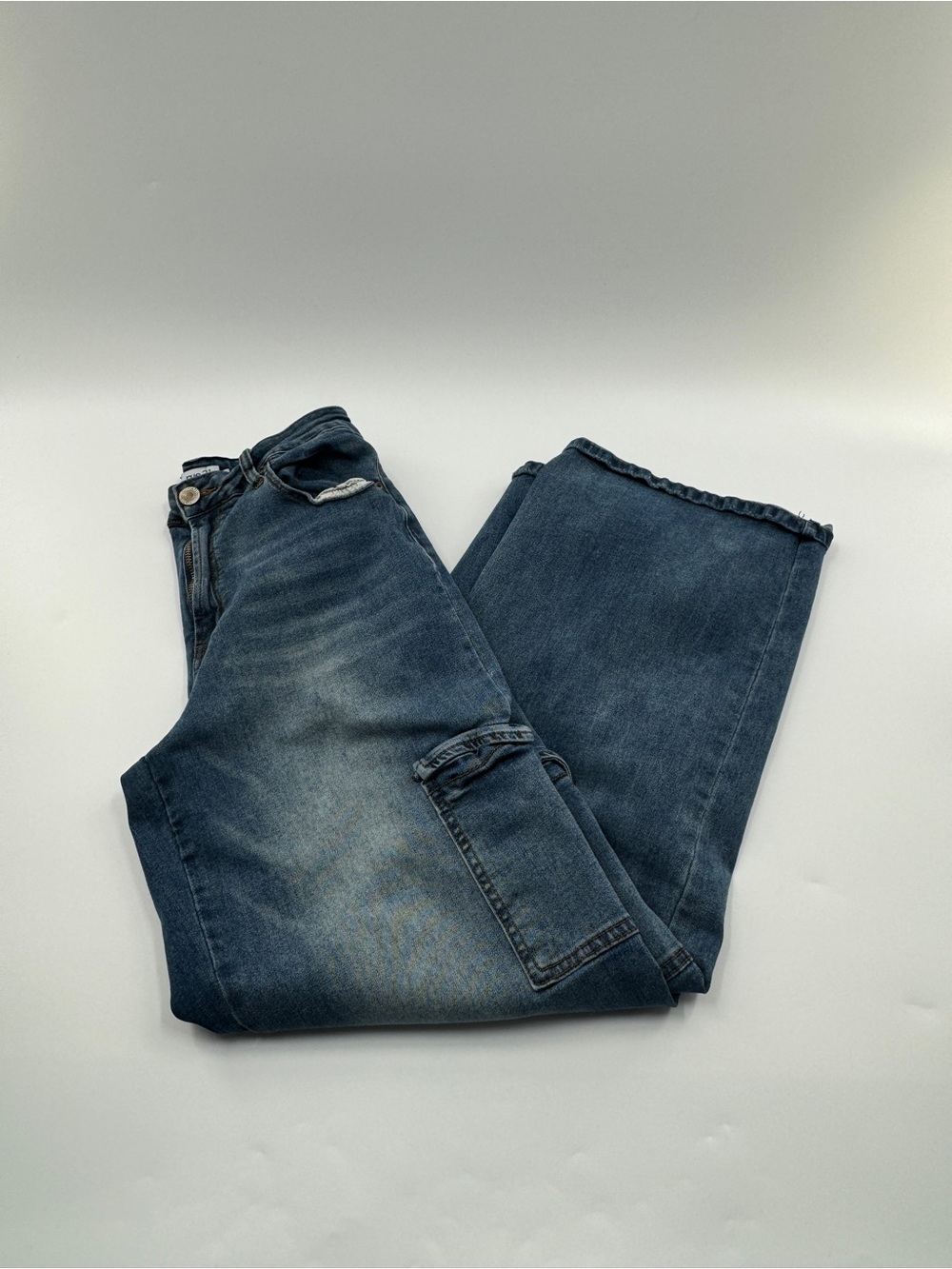 Rue21 Wide Leg Cargo Jeans Women’s Size 10 Y2K Medium Wash Stretch Denim